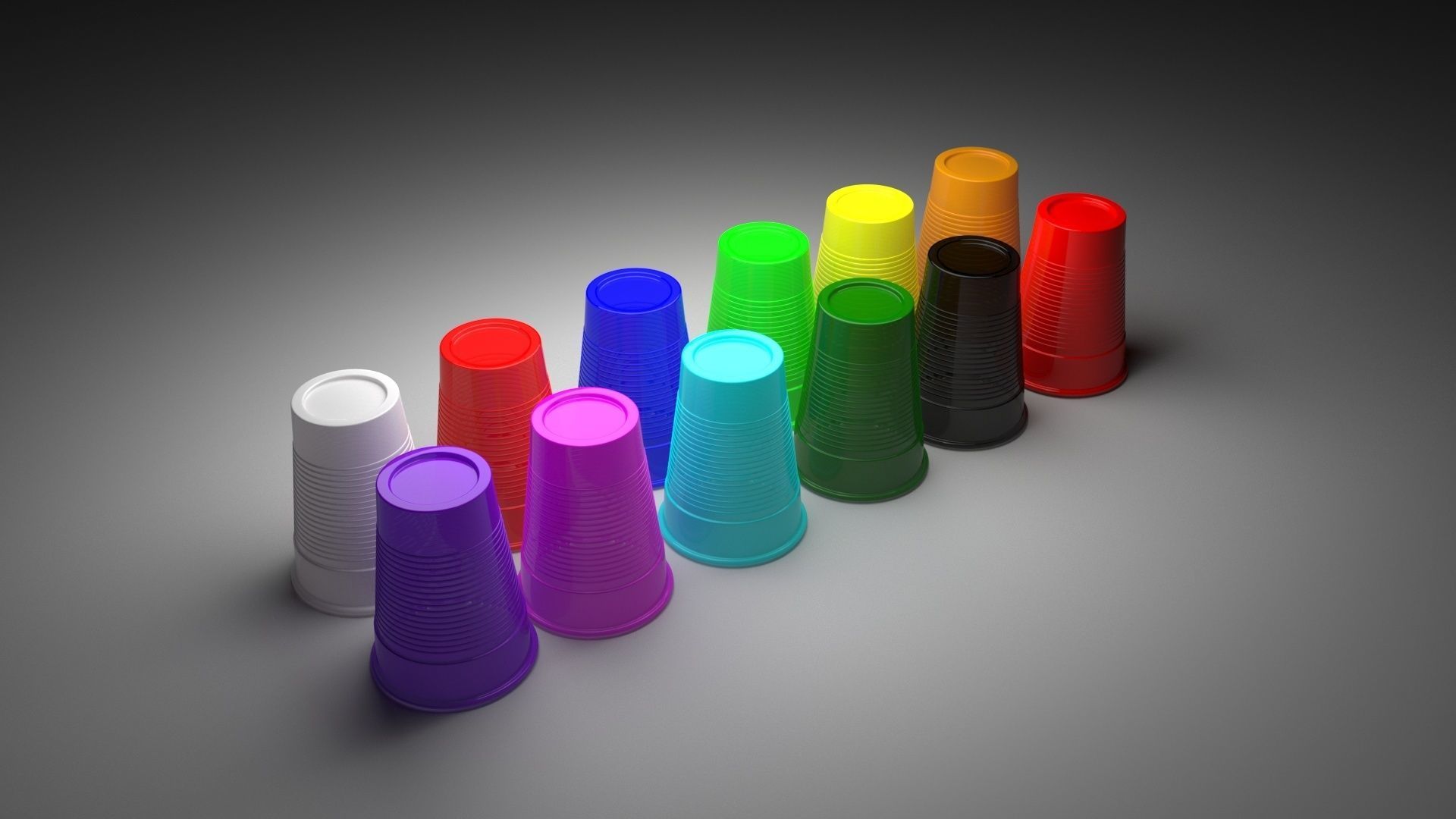 Colored Plastic Cups Set 3D model_5