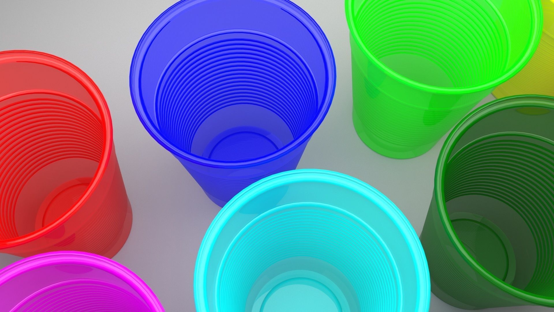 Colored Plastic Cups Set 3D model_8