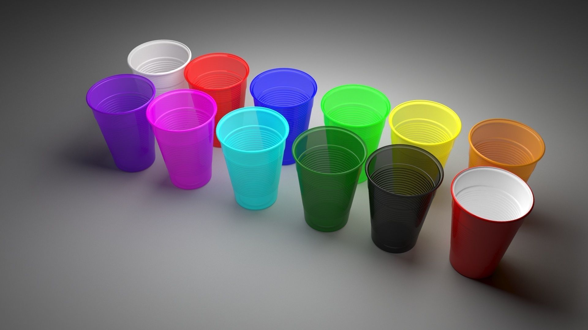 Colored Plastic Cups Set 3D model_1