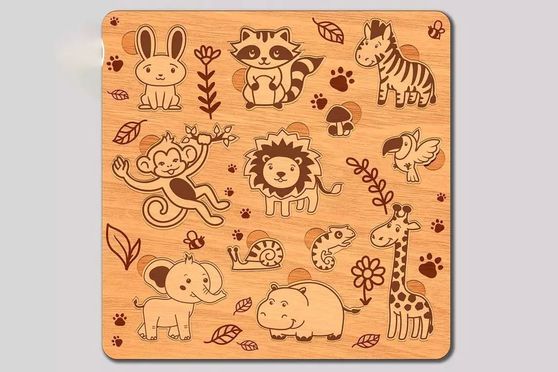 10 Designs Children Kids Puzzles Laser Cut 2D Files 3D model_0