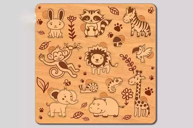10 Designs Children Kids Puzzles Laser Cut 2D Files 3D model