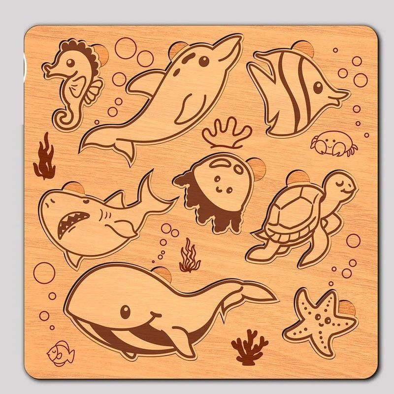 10 Designs Children Kids Puzzles Laser Cut 2D Files 3D model_3