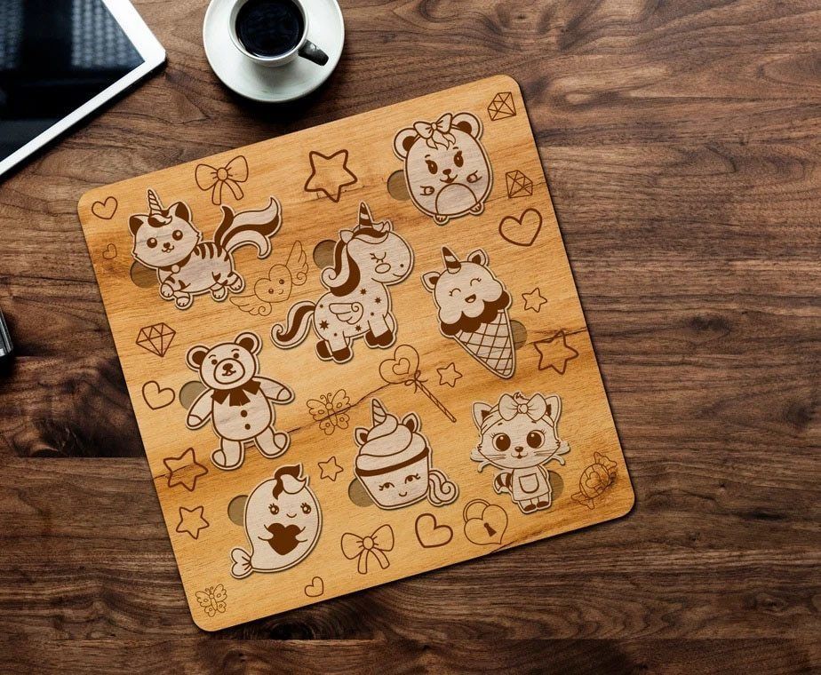 10 Designs Children Kids Puzzles Laser Cut 2D Files 3D model_8