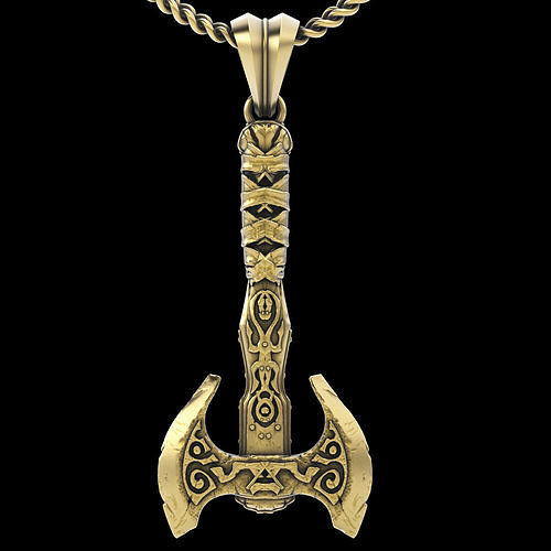 Battle axe  pendant  gold   printable jewelry 3D model 3D print model