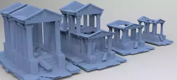 Stylised low res Greek ruin 5 versions
