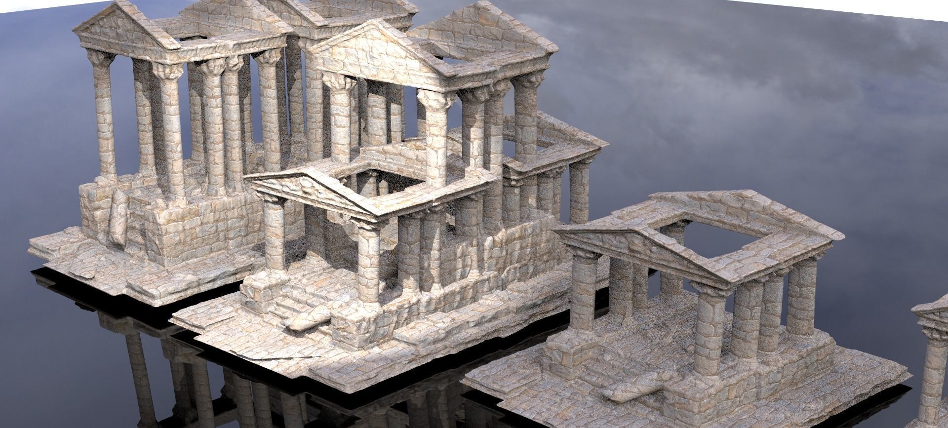 Stylised ancient stone low res Greek ruin 5 versions 3D model_1