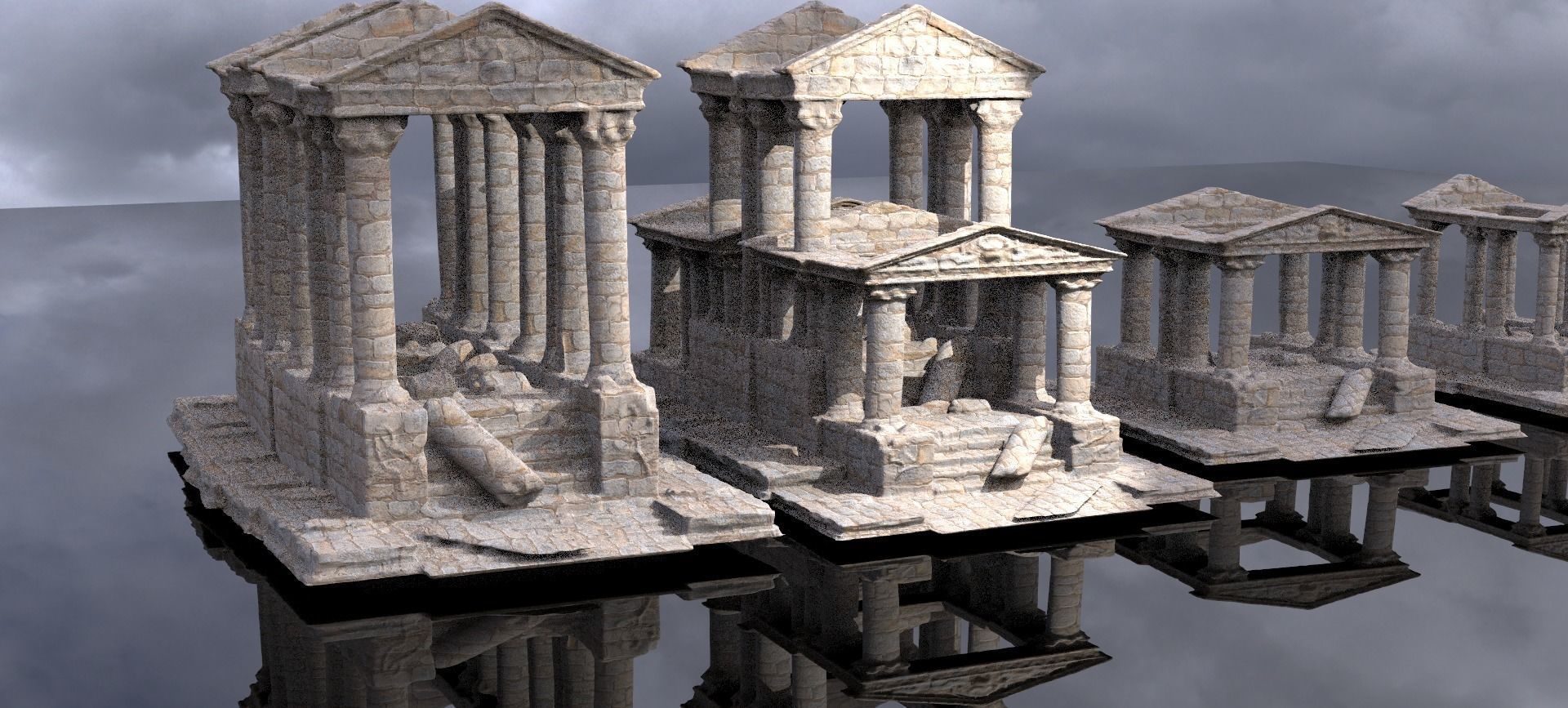 Stylised ancient stone low res Greek ruin 5 versions 3D model_4