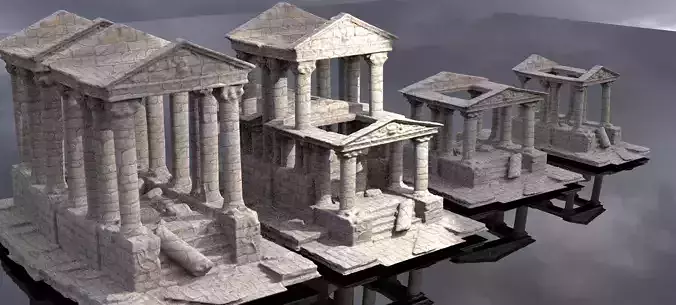 Stylised ancient stone low res Greek ruin 5 versions 3D model