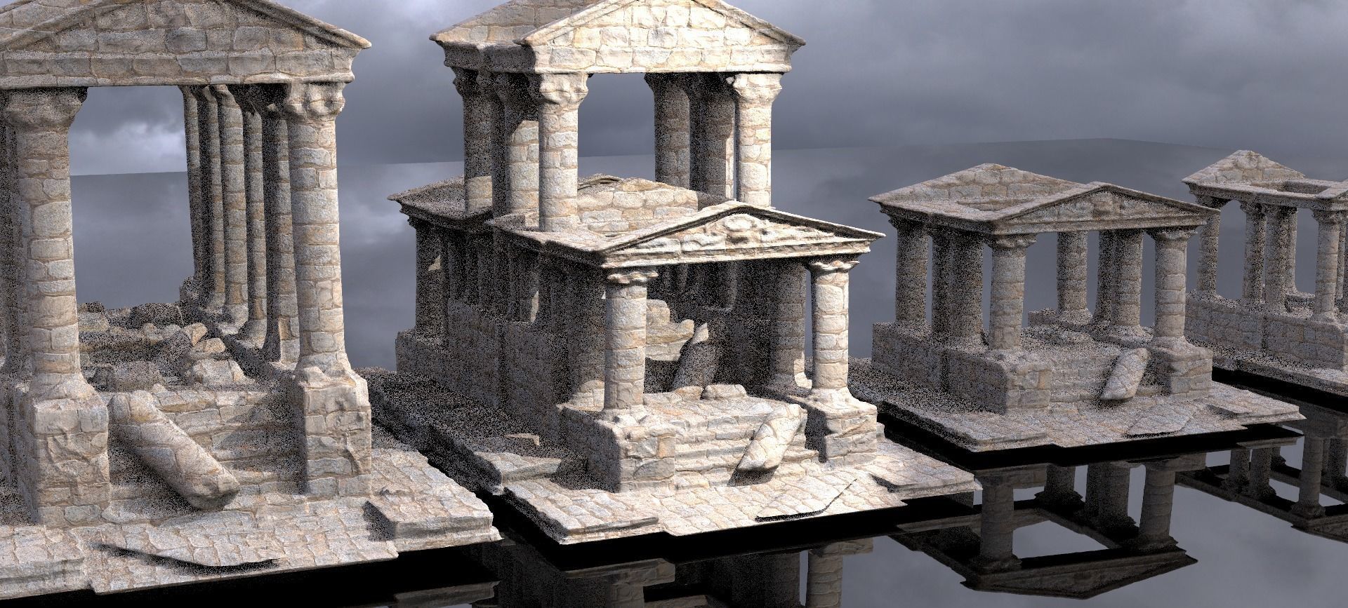 Stylised ancient stone low res Greek ruin 5 versions 3D model_2