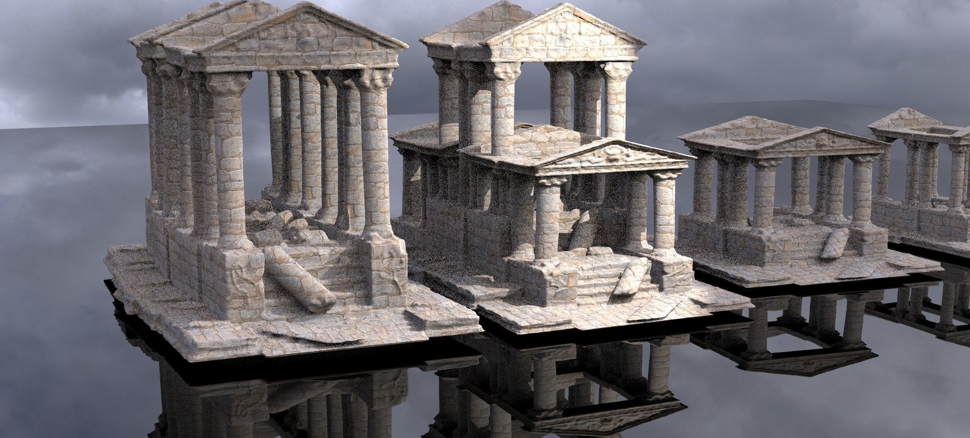Stylised ancient stone low res Greek ruin 5 versions 3D model_3