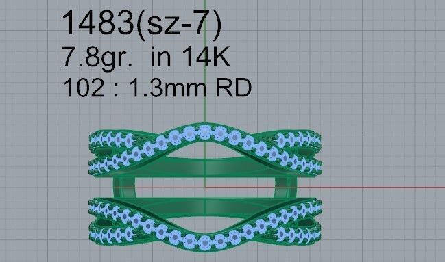 2-Row brilliant Ring 1483 3D print model 3D print model_4