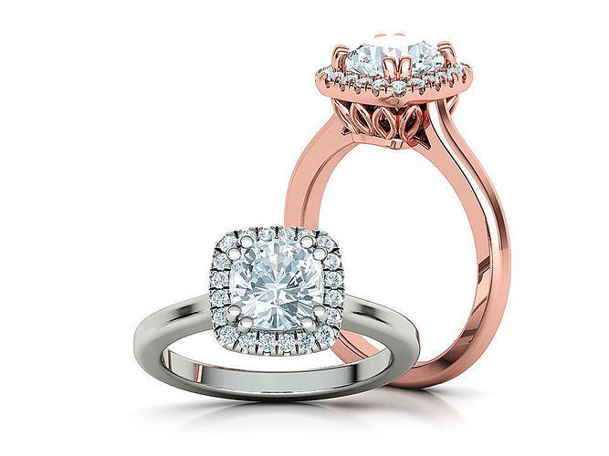 Halo Engagement Ring Cushion Cut Stone 3dprint model 3D print model