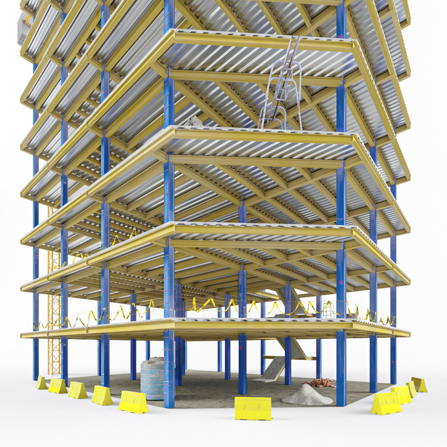 Steel Frame Building Low-poly 3D model_7