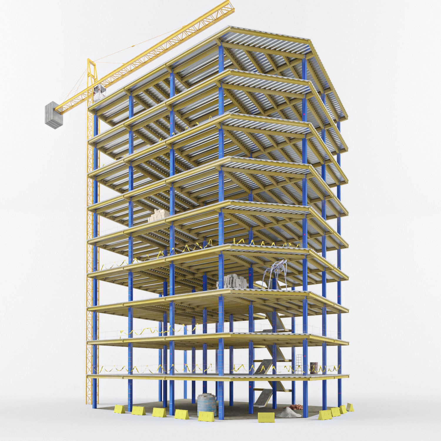 Steel Frame Building Low-poly 3D model_5