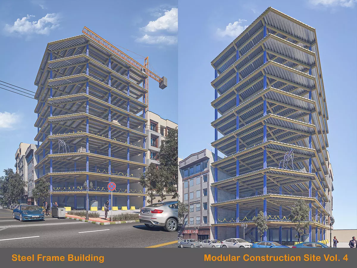 Steel Frame Building Low-poly 3D model_0