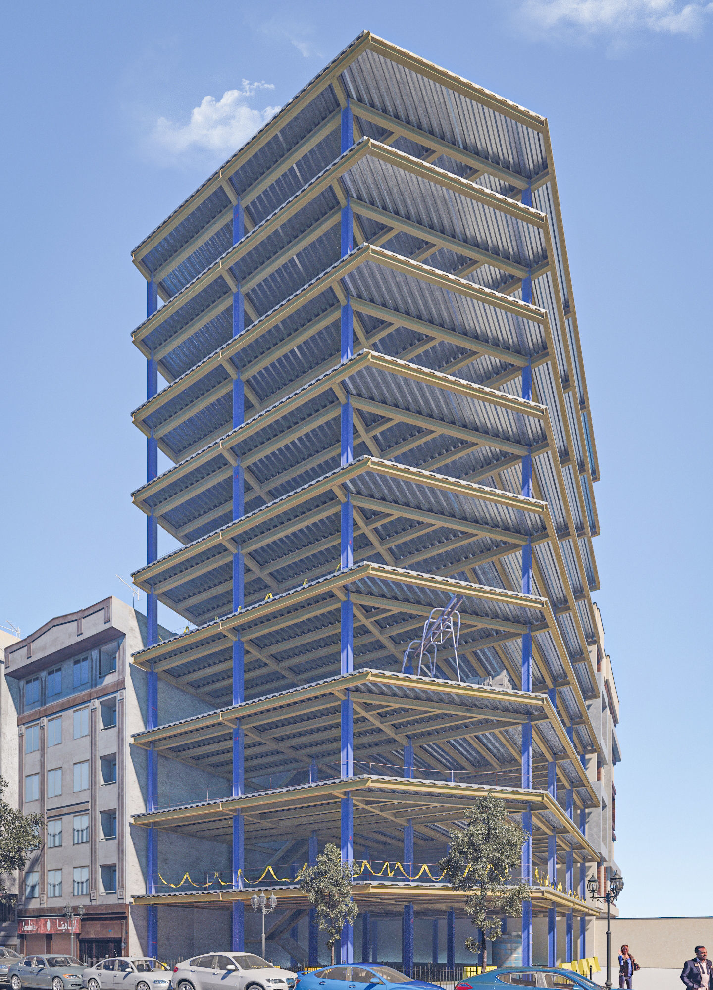 Steel Frame Building Low-poly 3D model_2