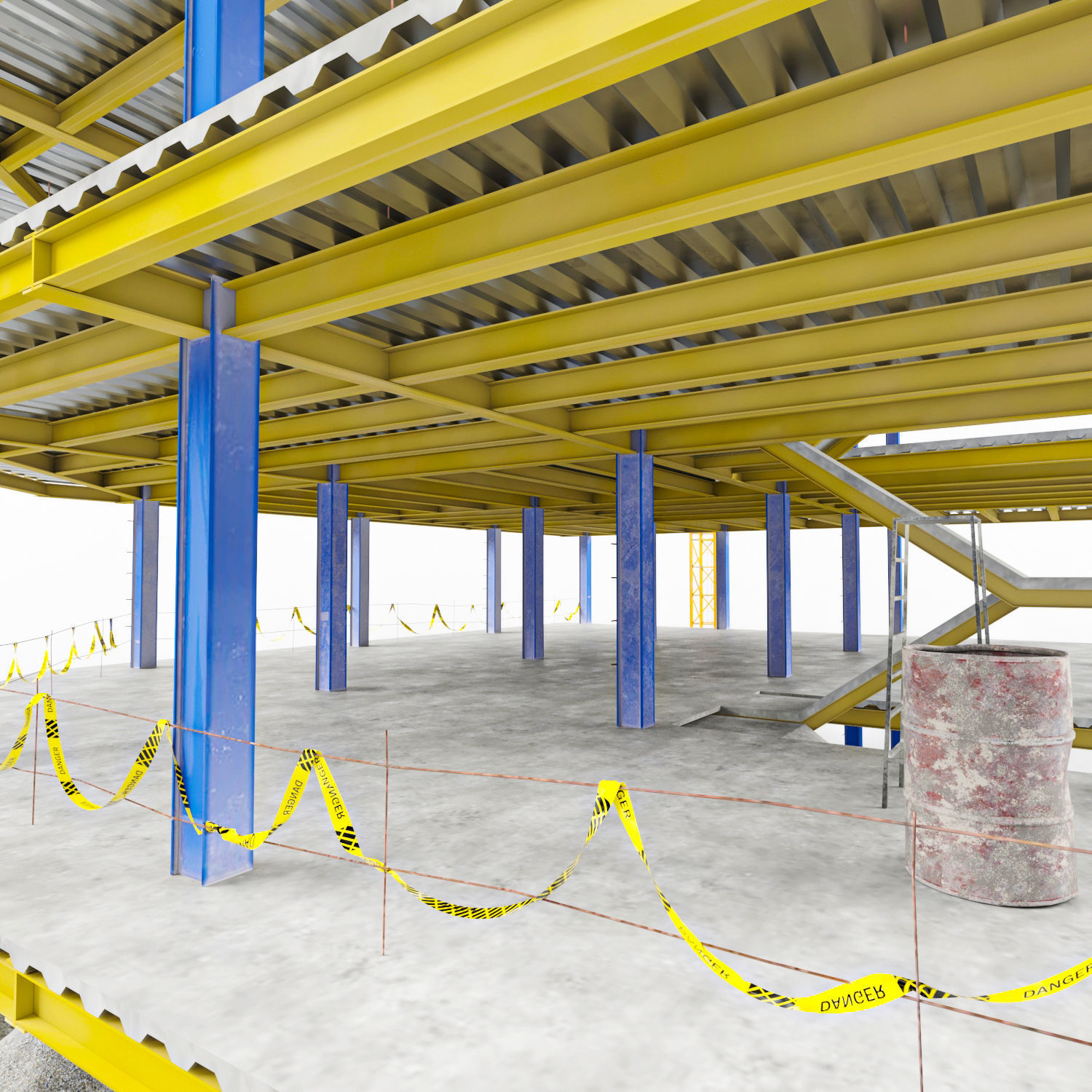 Steel Frame Building Low-poly 3D model_9