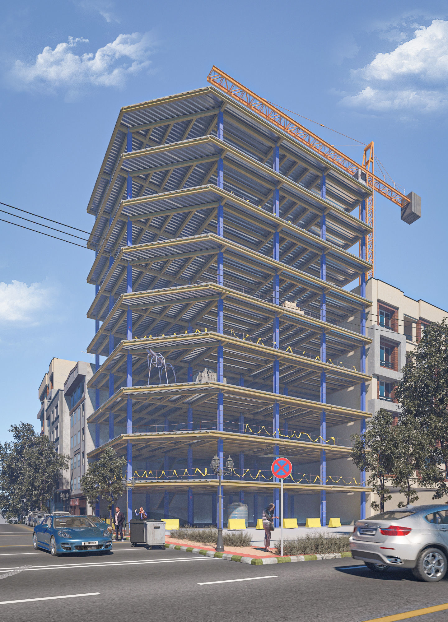 Steel Frame Building Low-poly 3D model_1