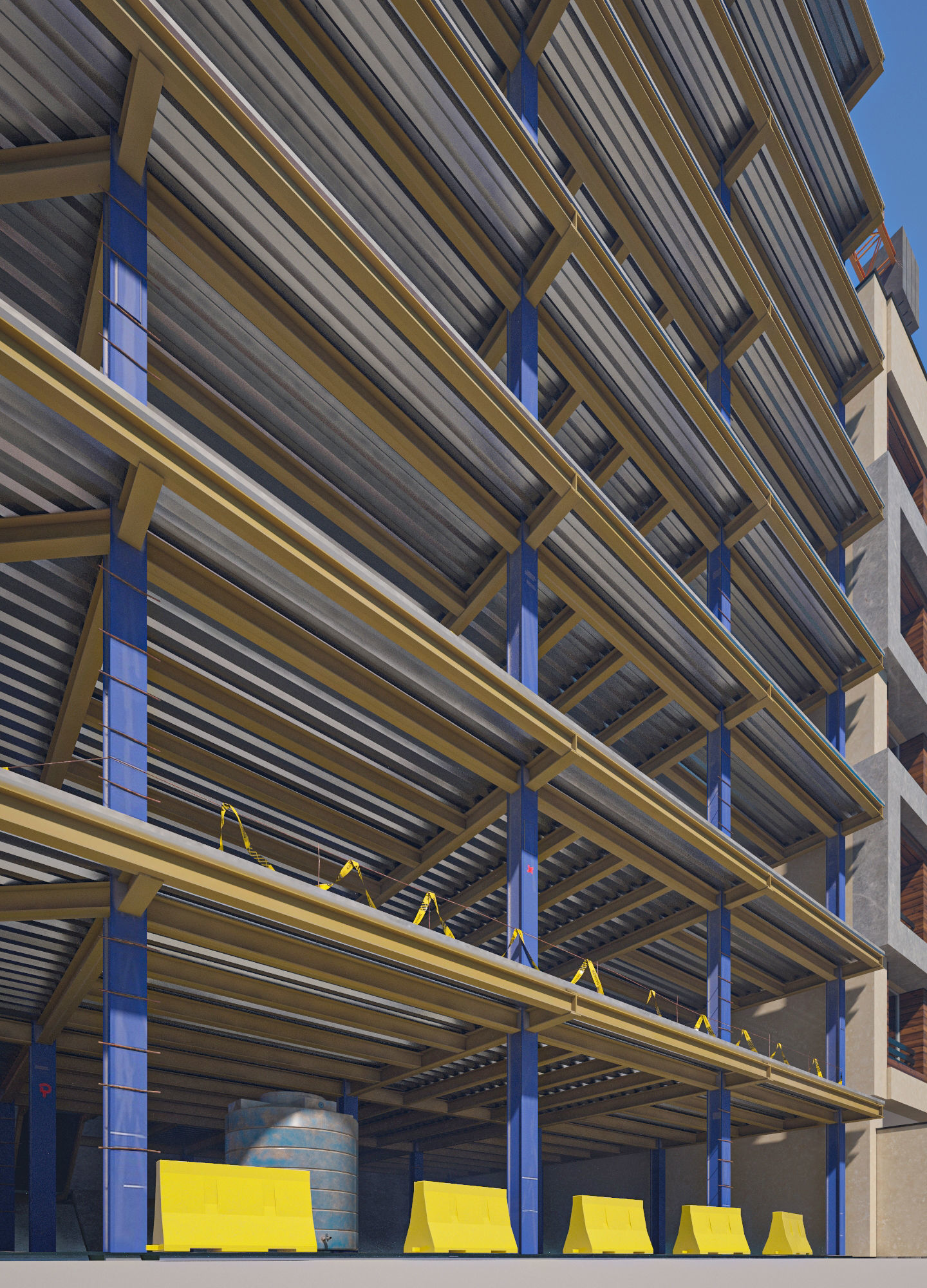 Steel Frame Building Low-poly 3D model_4
