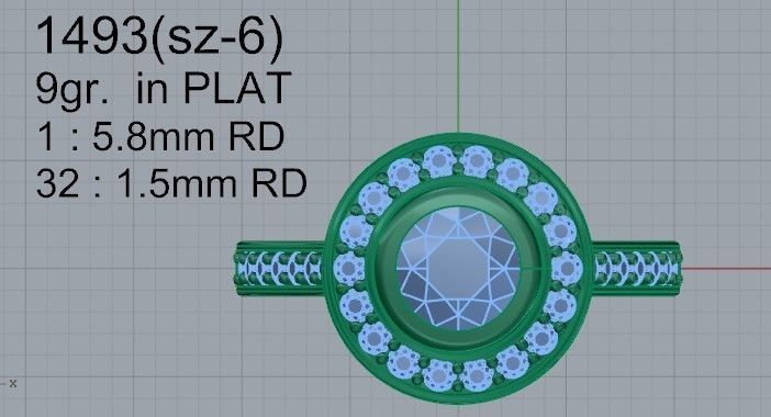 Oval Halo Diamond ring 1493 3D print model 3D print model_4