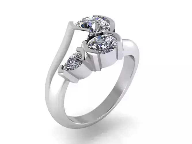 Bypass Ring With Two Diamonds 1498 3D print model