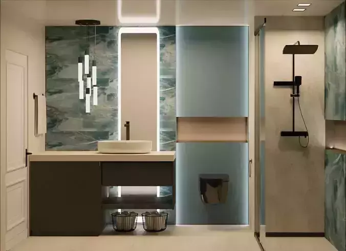 BATHROOM modern with marble 3D print model