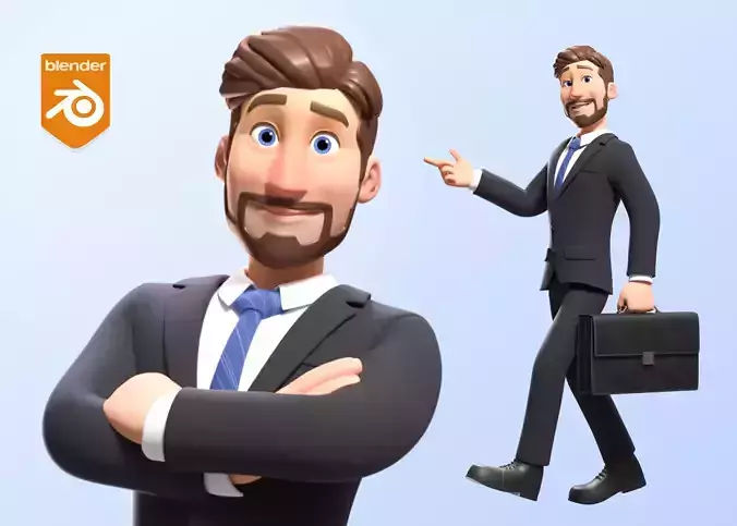 Business Man Character Rigged Low-poly 3D model