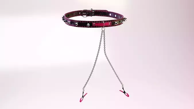 Romantic pink leather choker with Nipple clamps BDSM
