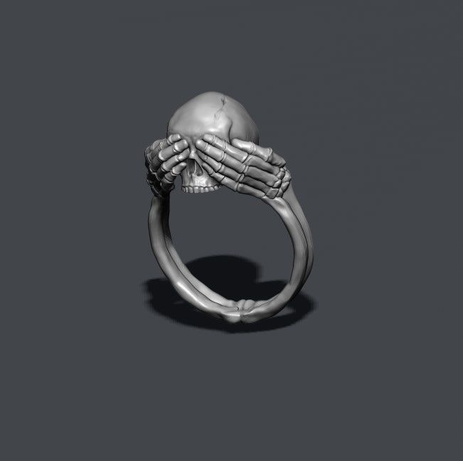 skeleton skull ring closing eyes 3D print model_1