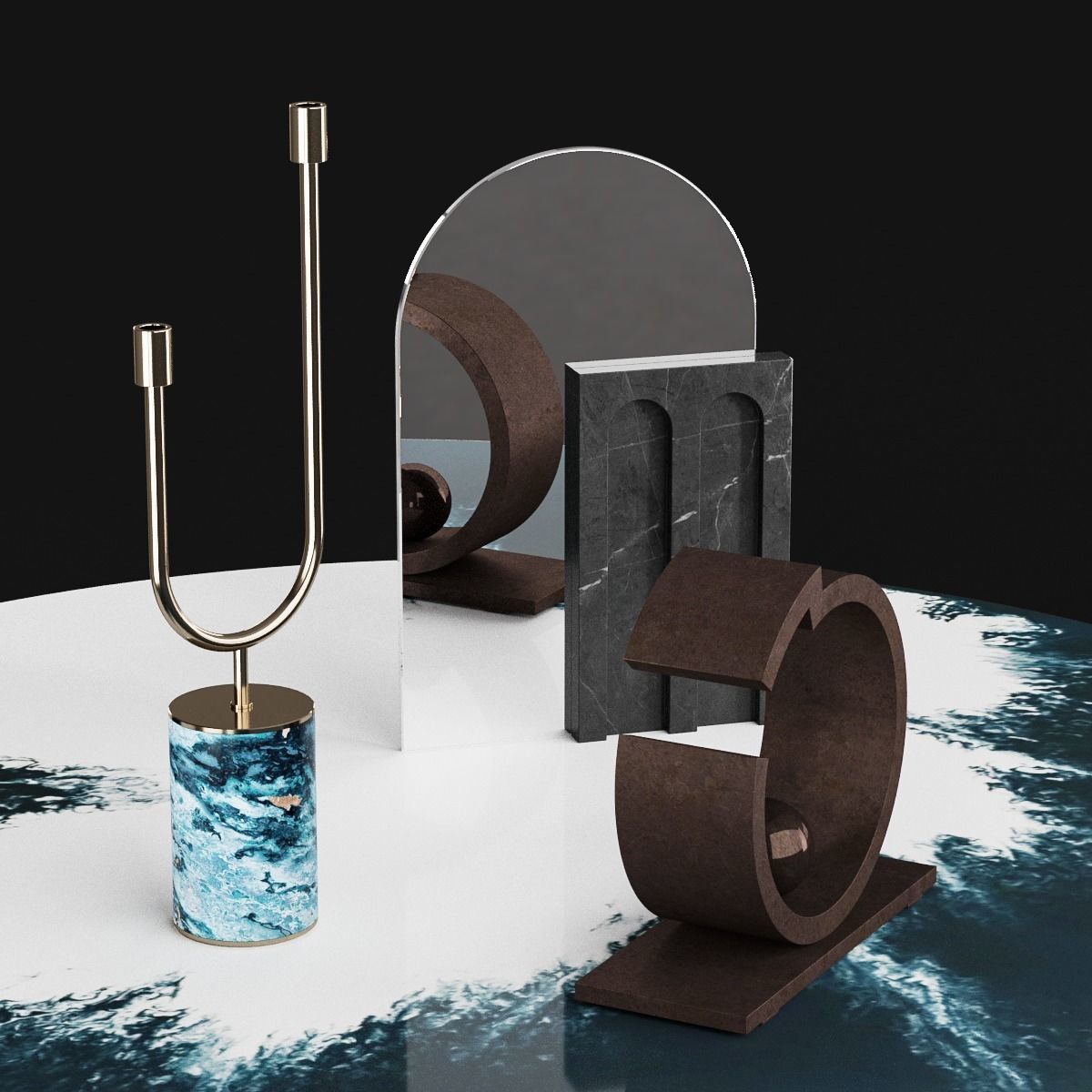 Shake Design Flow Table with decoration 3D model_2