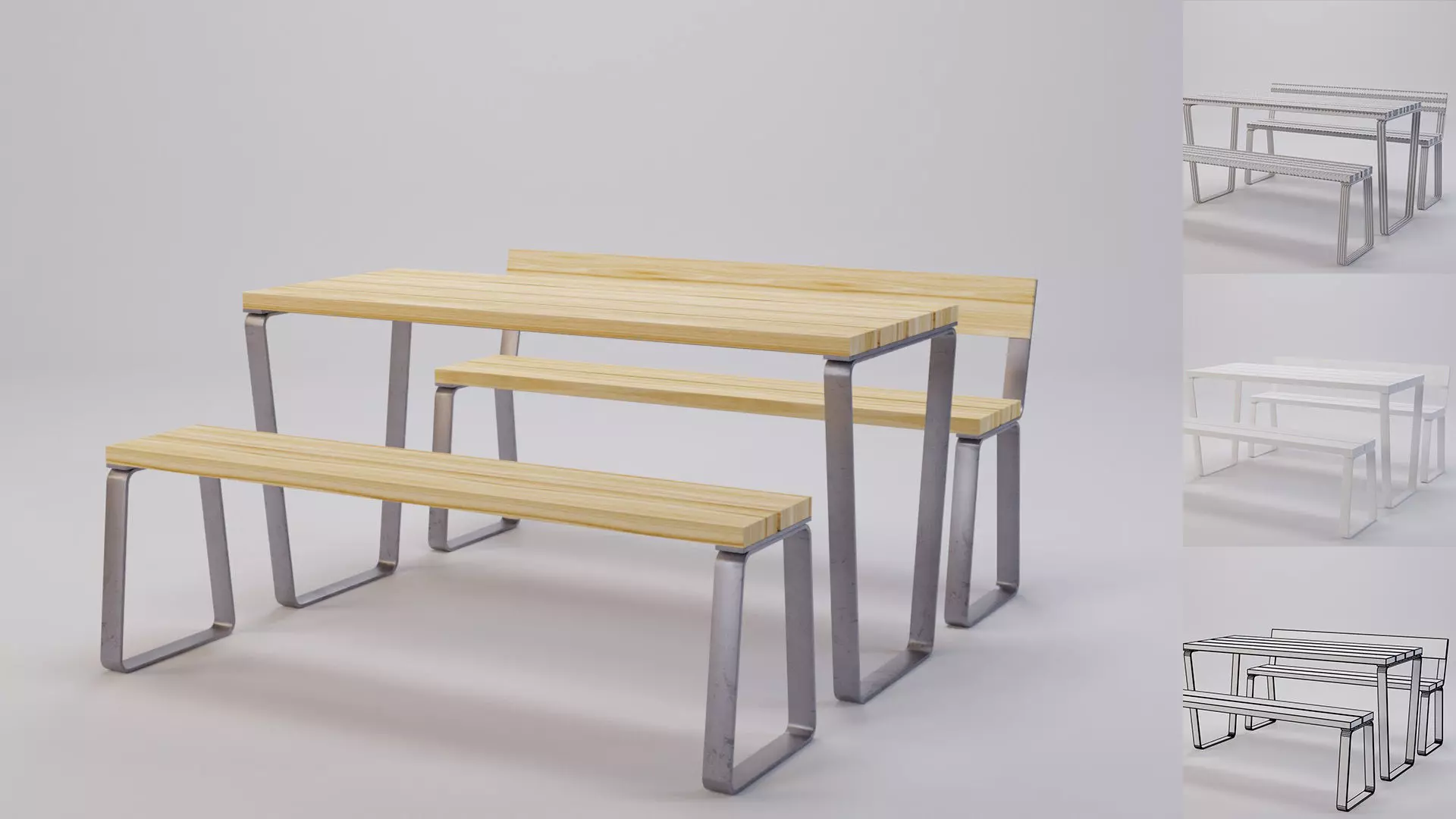 Campus levis table and bench Low-poly 3D model_0