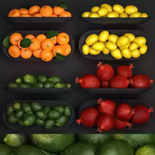 Set Of Fruits Lime  Lemon Citrus Pomegranate