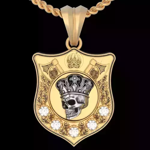 King skull shield pendant  gold printable jewelry 3D model