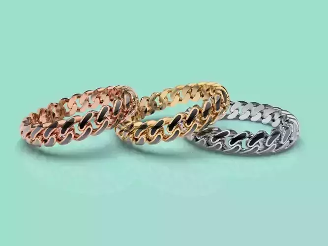 4 MM CUBAN LINK STACKABLE RING WITH ENAMEL PART