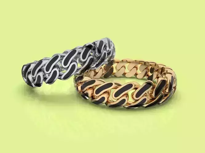 5 MM CUBAN LINK STACKABLE RING WITH ENAMEL PART