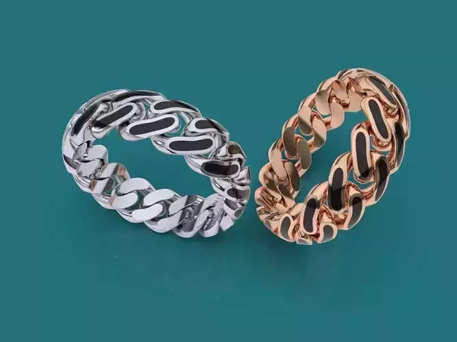 6 MM CUBAN LINK STACKABLE RING WITH ENAMEL PART