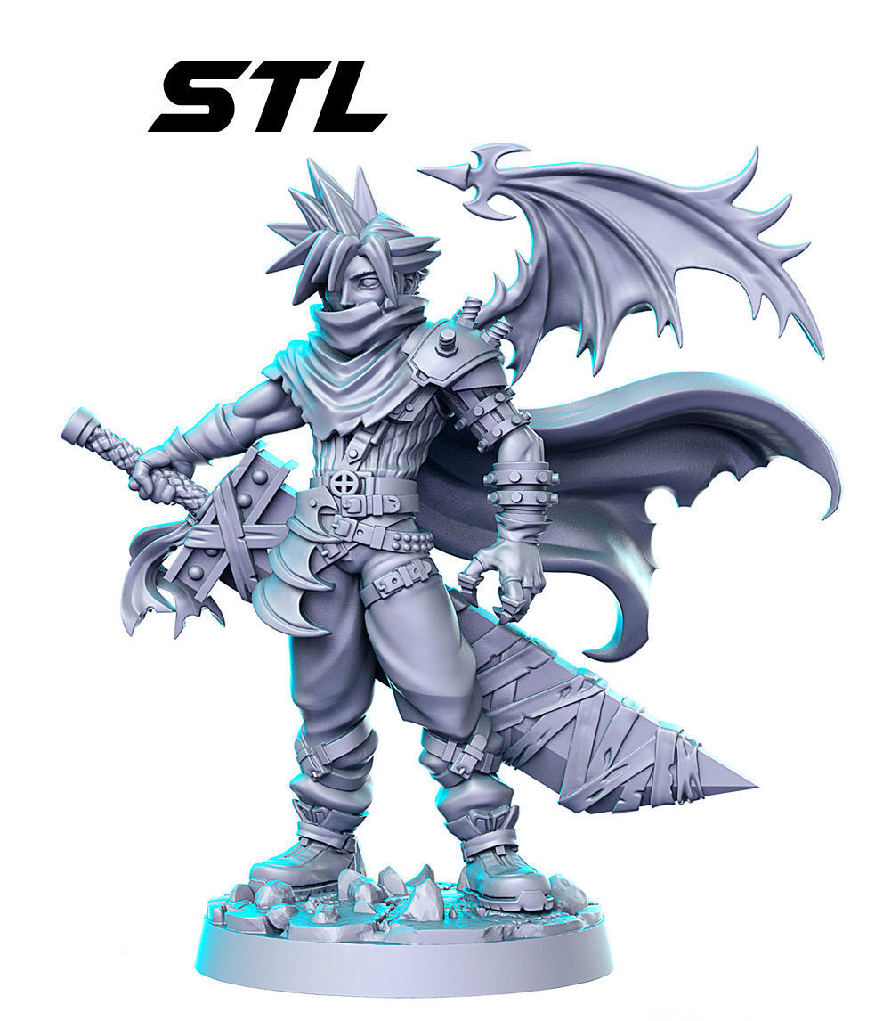 Cloud wing Final Fantasy 32mm Pre-supported 3D print model_1