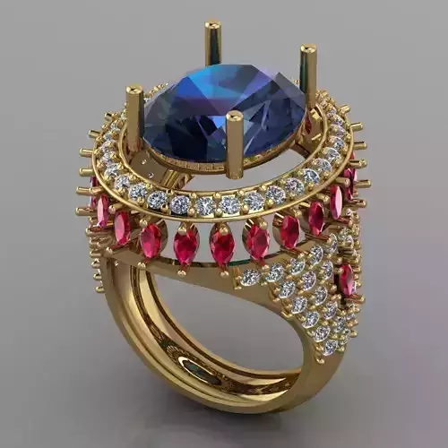 Diamond Ring with blue Saphire Ring  3D Print Model