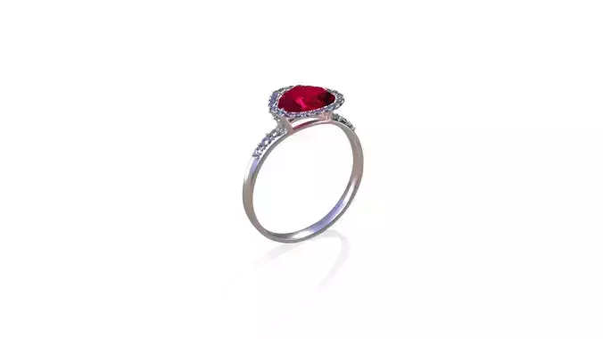 Red diamond silver ring 3D model