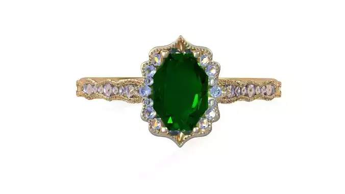 Green diamond gold ring