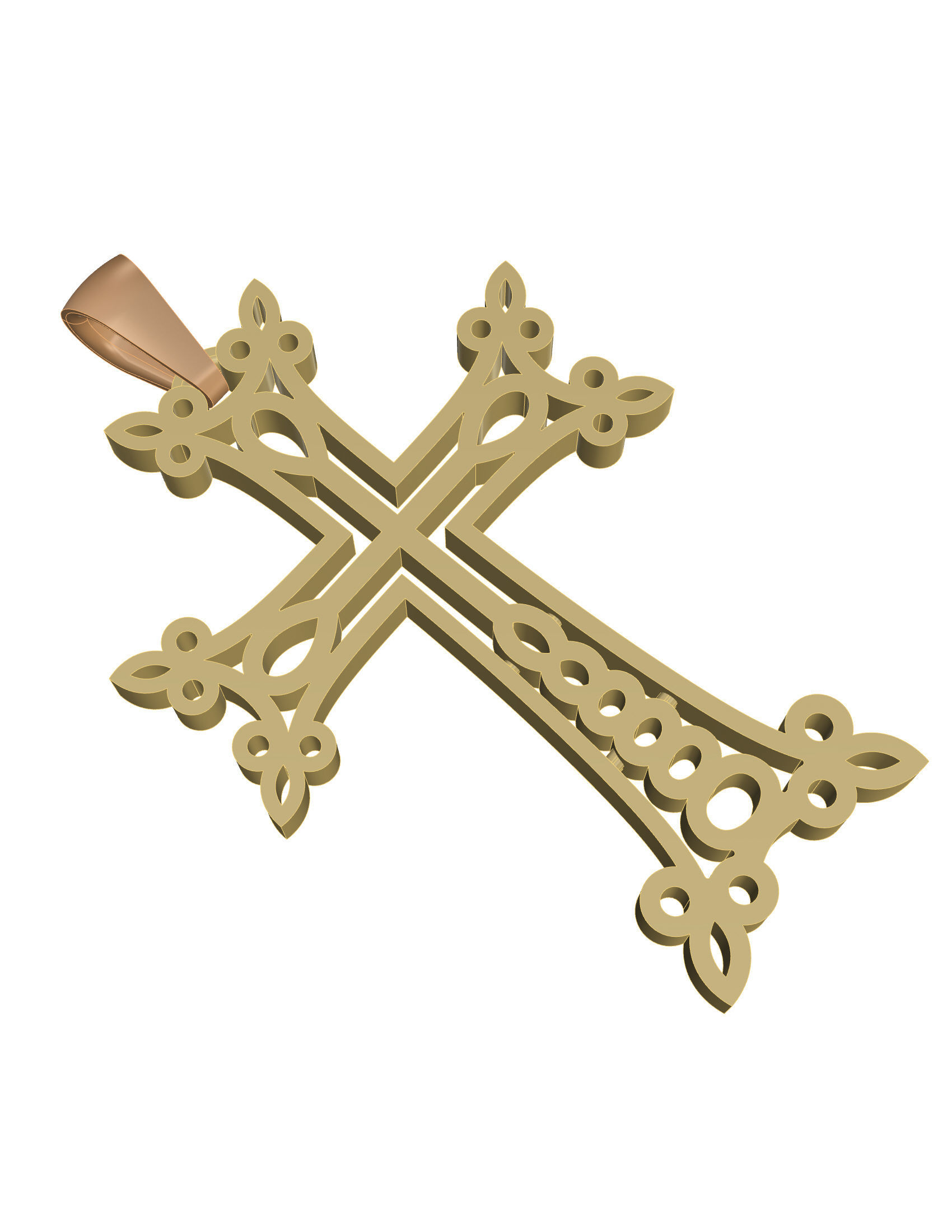 Cross gold pendant 3D print model_4