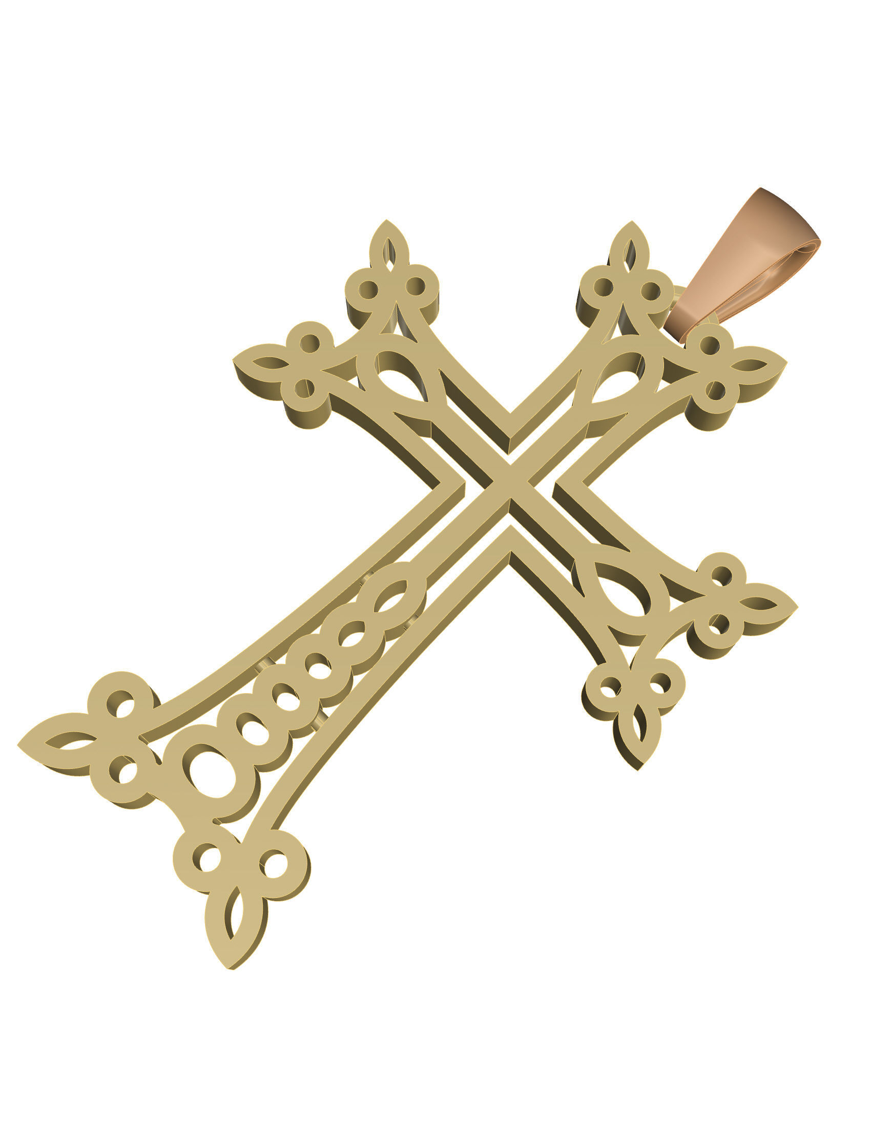 Cross gold pendant 3D print model_12