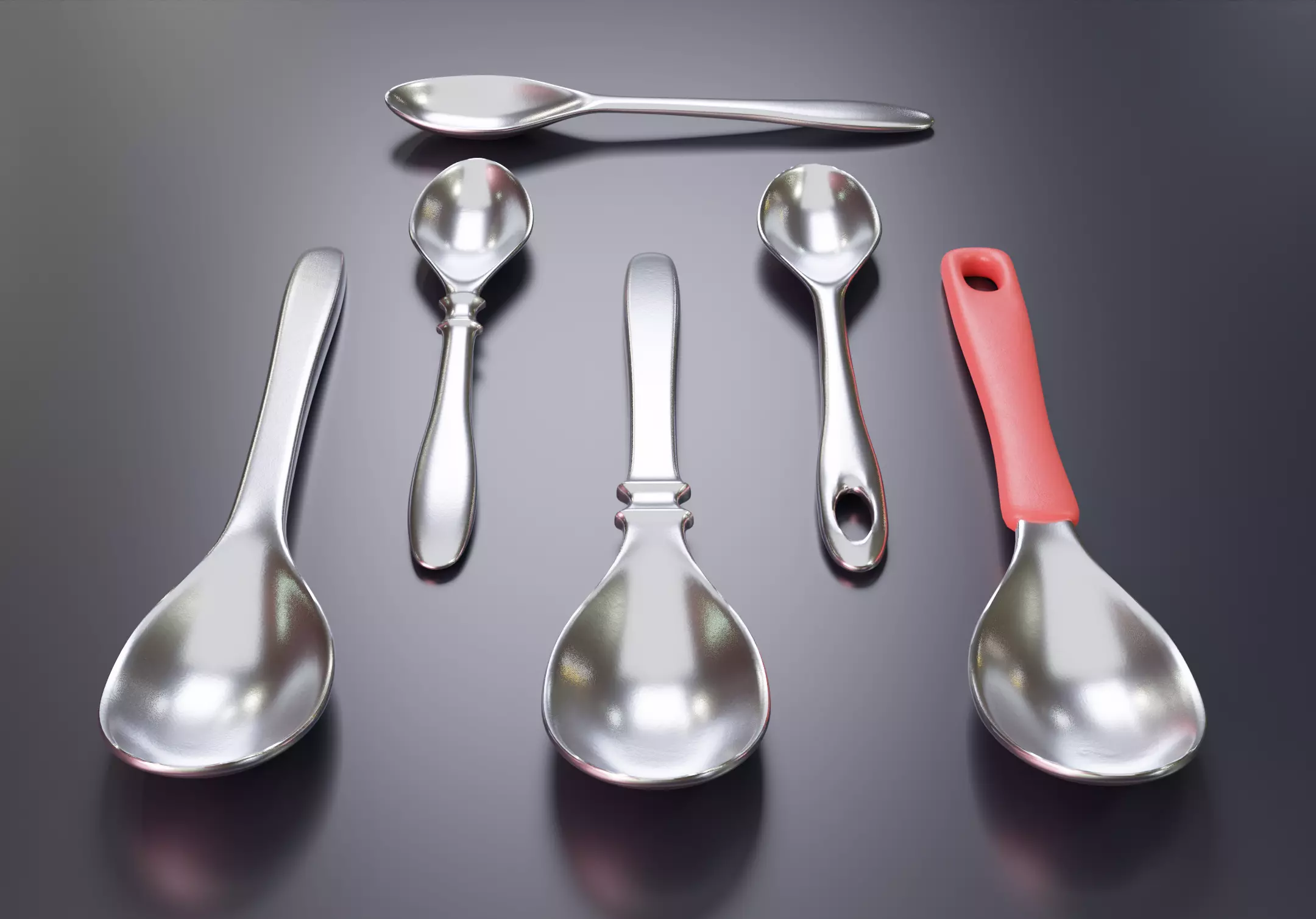 Spoon - Pack of 6 spoons Low-poly 3D model