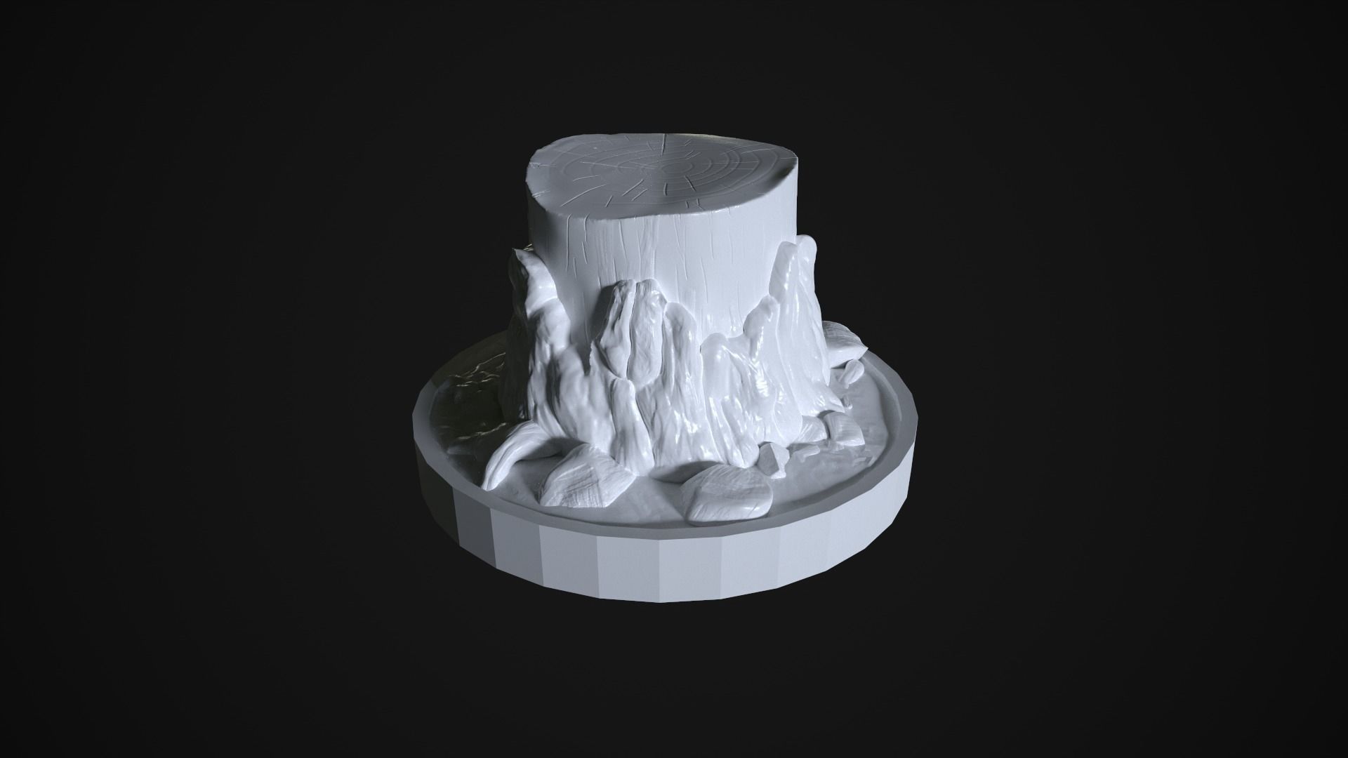 Stump Sculpture on a stand with environment in the forest snag 3D print model_7