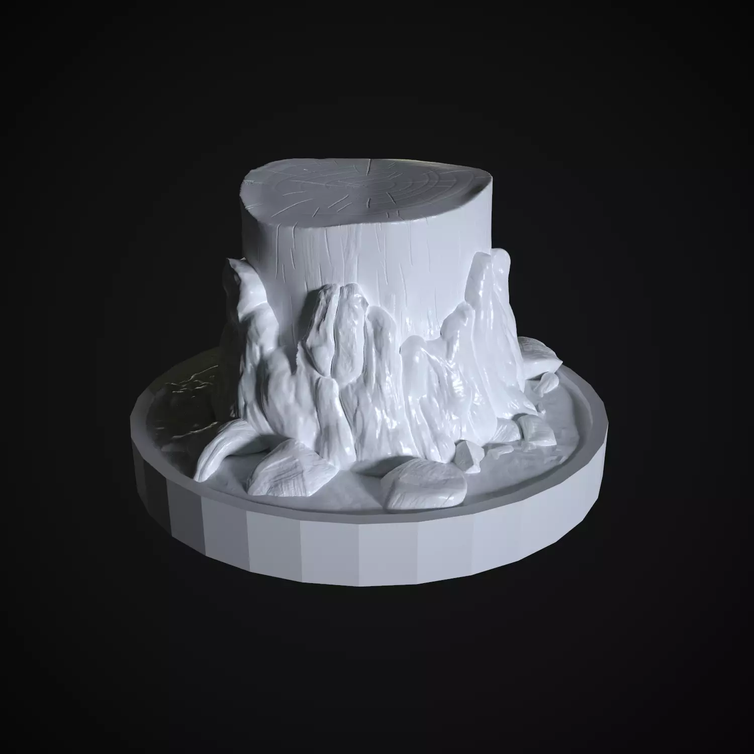 Stump Sculpture on a stand with environment in the forest snag 3D print model_0