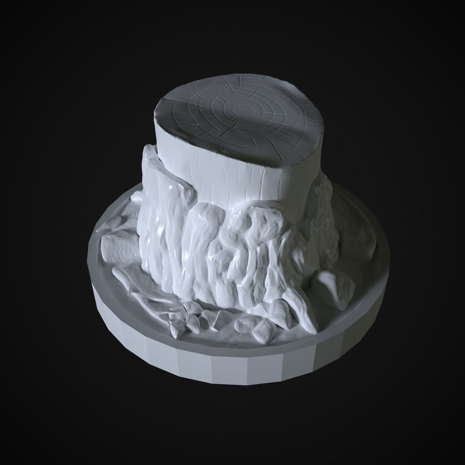 Stump Sculpture on a stand with environment in the forest snag 3D print model_4