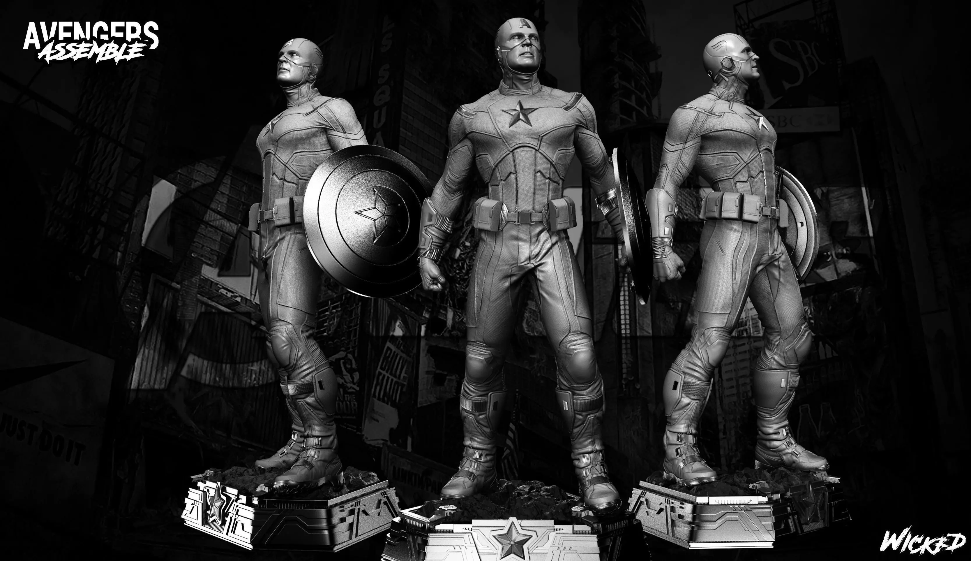 Wicked Marvel Captain America First Avenger Sculpture 3D print model_0