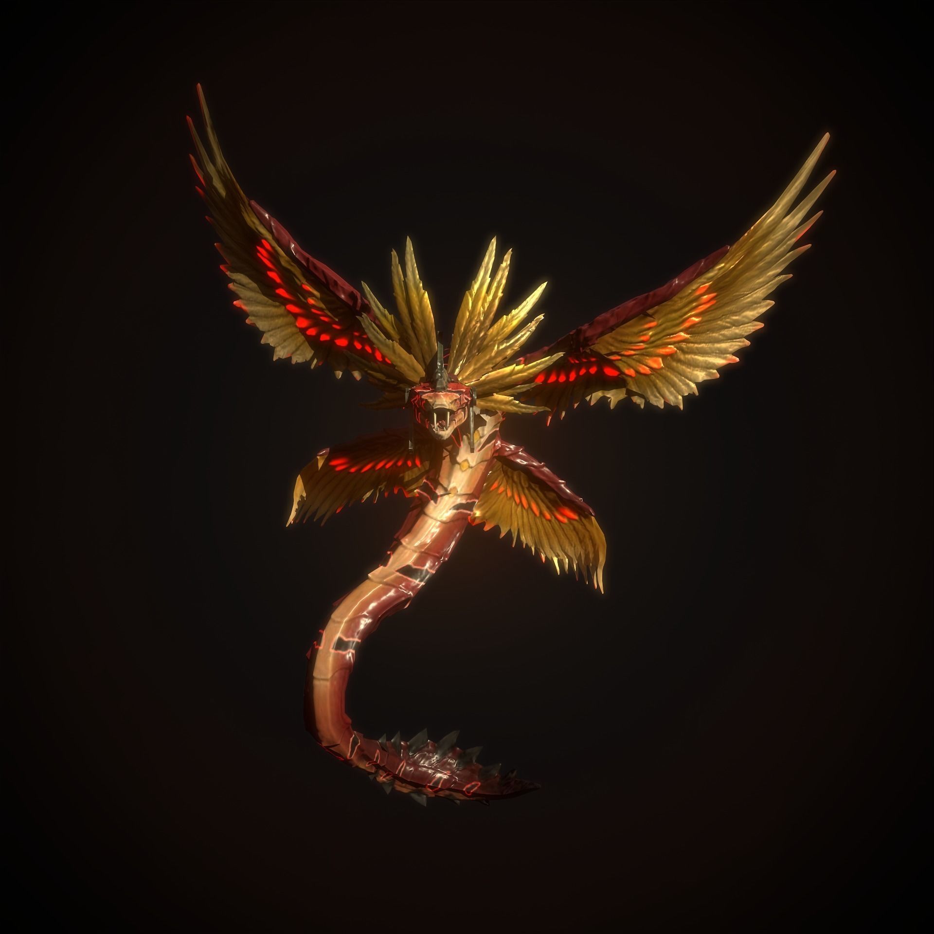 KUKULKAN-The feathered serpent Low-poly 3D model_4