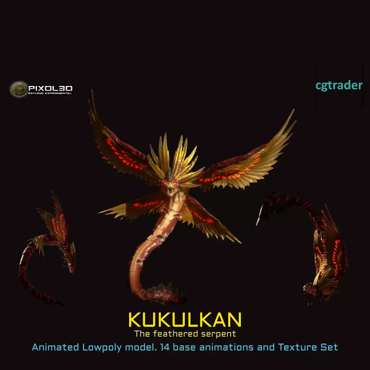 KUKULKAN-The feathered serpent Low-poly 3D model_0