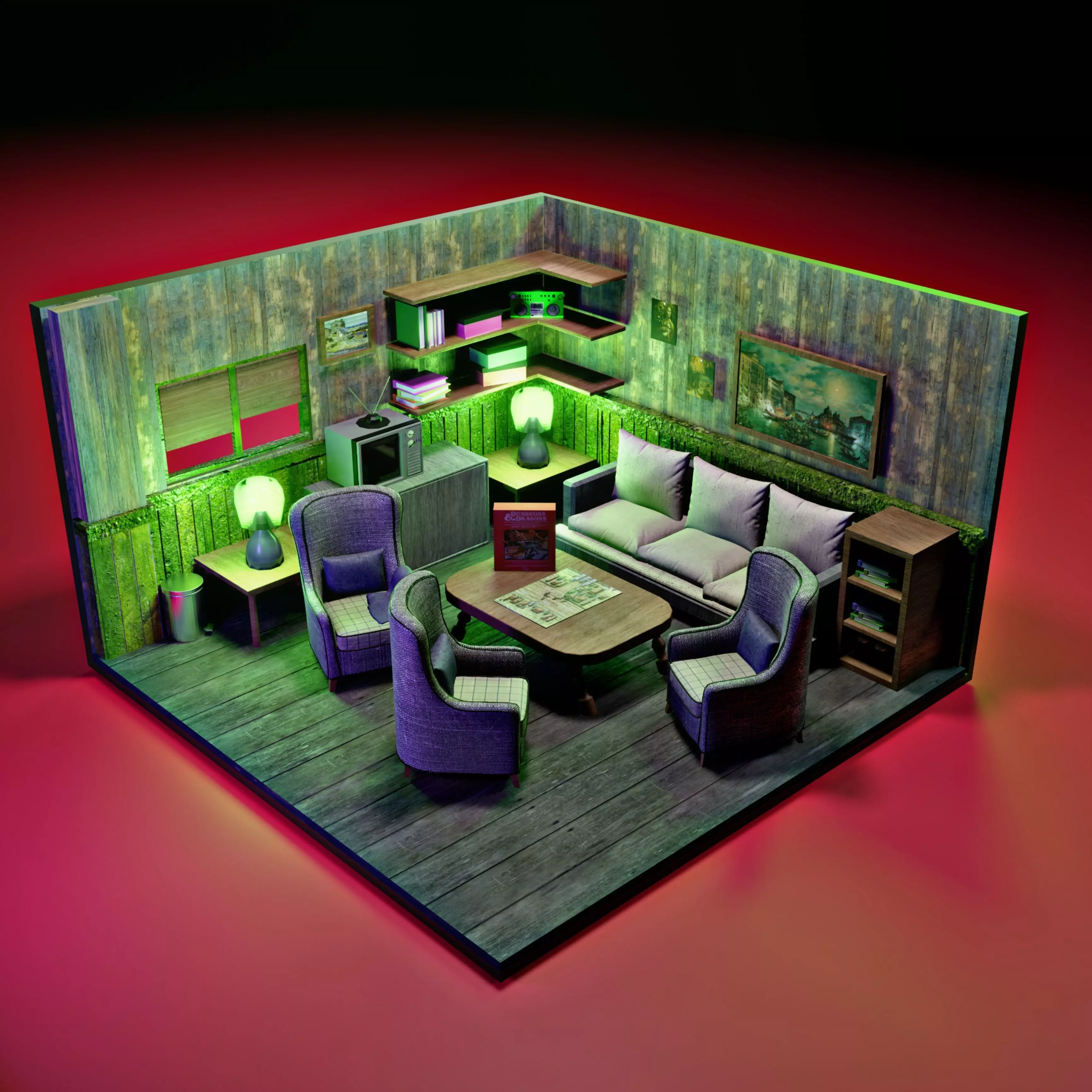 3d isometric room Low-poly 3D model_0
